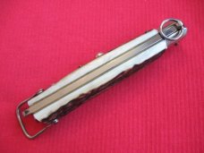 Rare Italian LEPRE Stag Swing Guard Ring Pull Shell Puller Knife MANIAGO ITALY