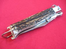 Rare Italian LEPRE Stag Swing Guard Ring Pull Shell Puller Knife MANIAGO ITALY