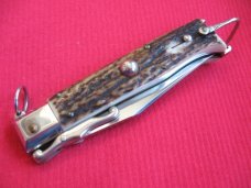 Rare Italian LEPRE Stag Swing Guard Ring Pull Shell Puller Knife MANIAGO ITALY