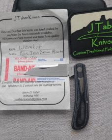 JTaber Denim Micarta Wombat..Cpm154..DOB..10/2021...Jason's Signature pattern..coa & pouch