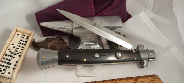FRANK BELTRAME 11" Dark Horn Italian Stiletto Automatic Knife - Bayonet