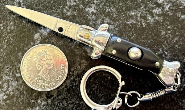 Miniature Keychain Switchblade Knife, China, 3.5 Inch Fishtail Style, Unused