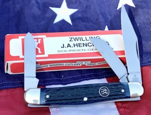 J A Henckels Stockman Pocket Knife with Blue Bone Handles! NOS & M/NM in Orig box