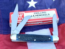 J A Henckels Stockman Pocket Knife with Blue Bone Handles! NOS & M/NM in Orig box
