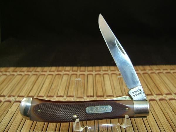 SCHRADE OLD TIMER 194OT GUNSTOCK TRAPPER VINTAGE U.S.A. MADE LINER LOCK CARBON STEEL POCKET KNIFE 