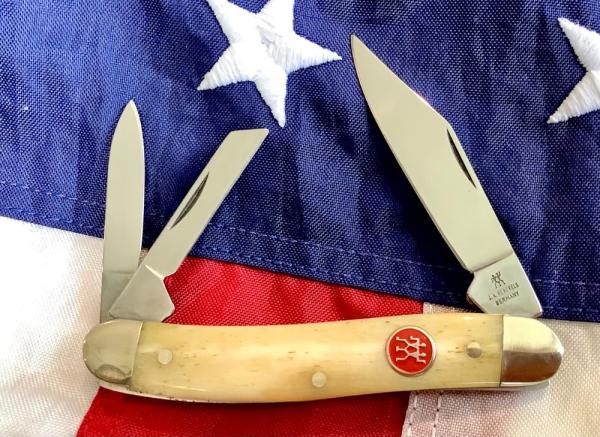 J A Henckels Whittler Pocket Knife w/ White Smooth Bone Handles +Red Shield -NOS J A Henckels Whittler Pocket Knife w/ White Smooth Bone Handles +Red Shield -NOS