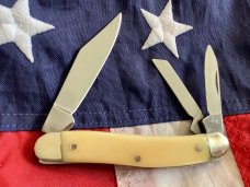 J A Henckels Whittler Pocket Knife w/ White Smooth Bone Handles +Red Shield -NOS