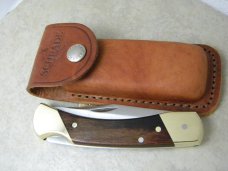 Schrade + USA LB7 Folding Hunter Bear Paw Knife w/Leather Pouch NIB