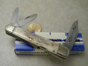 Parker Cut Co Japan Smooth Bone-Stag Lockback Whittler Knife in Box