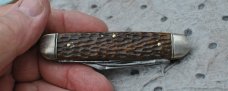 Shapleigh Diamond Edge 3 Blade Jigged Bone 3 5/8" Closed Used Snap Like New D-E Shield 1920's