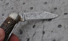 Shapleigh Diamond Edge 3 Blade Jigged Bone 3 5/8" Closed Used Snap Like New D-E Shield 1920's