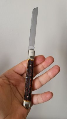 4 5/16 " Hand Made Swell Center Pocket Knife, Nice Filework on the Blade, Unique Design