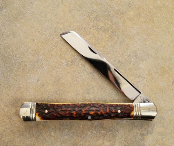 4 5/16 " Hand Made Swell Center Pocket Knife, Nice Filework on the Blade, Unique Design