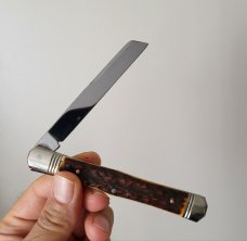 4 5/16 " Hand Made Swell Center Pocket Knife, Nice Filework on the Blade, Unique Design