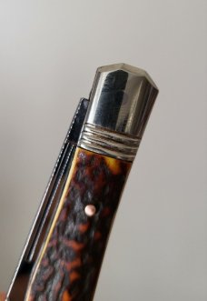 4 5/16 " Hand Made Swell Center Pocket Knife, Nice Filework on the Blade, Unique Design