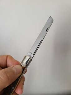 4 5/16 " Hand Made Swell Center Pocket Knife, Nice Filework on the Blade, Unique Design