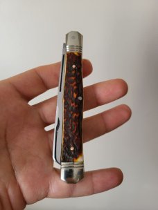 4 5/16 " Hand Made Swell Center Pocket Knife, Nice Filework on the Blade, Unique Design