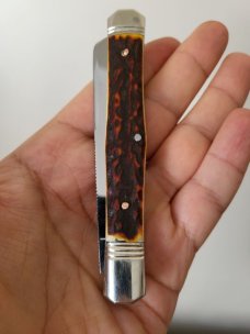 4 5/16 " Hand Made Swell Center Pocket Knife, Nice Filework on the Blade, Unique Design