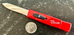 Vintage Red Mini Automatic Out The Front (OTF) Switchblade Knife, Made in Italy, Unused