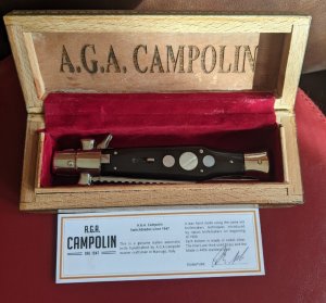 AGA CAMPOLIN BLACK WIDOW W/MOTHER OF PEARL INLAYS & FACTORY FILEWORK + AGA SYRIAN INLAY DISPLAY BOX