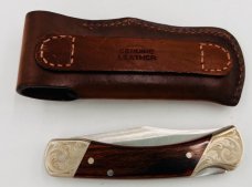 Vtg Schrade SCM-7 CUSTOM Folding Lock-Back Hunter Knife W/Leather Sheath