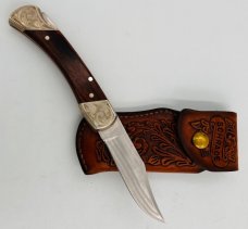 Vtg Schrade SCM-7 CUSTOM Folding Lock-Back Hunter Knife W/Leather Sheath