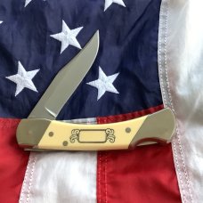 Schrade Scrimshaw Large Folding Hunter (SC705) w/ Bear catching Trout Wilderness Scene -NOS & M/NM