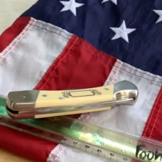 Schrade Scrimshaw Large Folding Hunter (SC705) w/ Bear catching Trout Wilderness Scene -NOS & M/NM