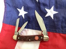 J A Henckels 3 Blade Whittler Knife w/ Great Dark Red Bone Handles! Orig Box - NOS