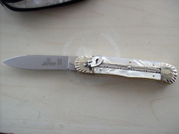 Hubertus Knife Solingen, Germany Large Size 11 Custom Fiery Mother of Pearl 1 of 1 UNUSED BEAUTY!
