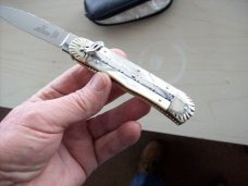 Hubertus Knife Solingen, Germany Large Size 11 Custom Fiery Mother of Pearl 1 of 1 UNUSED BEAUTY!