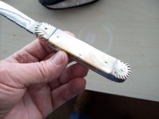 Hubertus Knife Solingen, Germany Large Size 11 Custom Fiery Mother of Pearl 1 of 1 UNUSED BEAUTY!