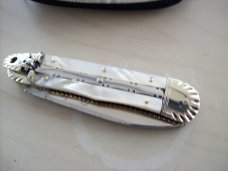 Hubertus Knife Solingen, Germany Large Size 11 Custom Fiery Mother of Pearl 1 of 1 UNUSED BEAUTY!