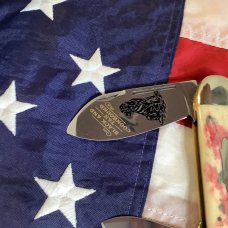1998 Bulldog Brand HAND MADE / Hammer Forged Elephant Toe w/ Black & Tan Coonhound Blade Etch - NOS