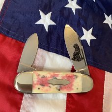 1998 Bulldog Brand HAND MADE / Hammer Forged Elephant Toe w/ Black & Tan Coonhound Blade Etch - NOS