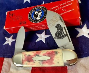 1998 Bulldog Brand HAND MADE / Hammer Forged Elephant Toe w/ Black & Tan Coonhound Blade Etch - NOS