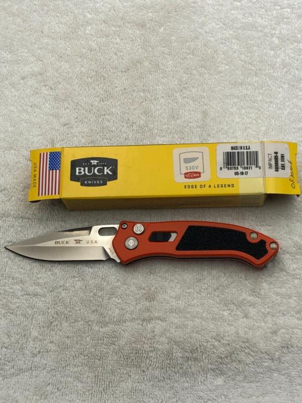 Buck Impact Push Button Auto Knife 0898ORS Sliding Safety Lock NIB Made In USA Discontinued Buck Impact Push Button Auto Knife 0898ORS Sliding Safety Lock NIB Made In USA Discontinued