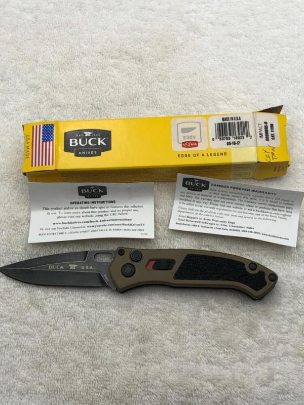 Buck Impact Push Button Auto Knife 0898BRS Sliding Safety Lock New In Box Made In USA Discontinued