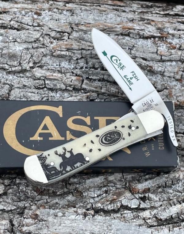 CASE XX ** SFO 2023 FISH & GAME WHITE TAIL DEER NATURAL SMOOTH BONE DROP POINT RUSSLOCK NEW ITEM