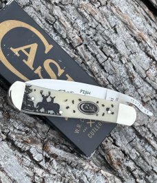 CASE XX ** SFO 2023 FISH & GAME WHITE TAIL DEER NATURAL SMOOTH BONE DROP POINT RUSSLOCK NEW ITEM