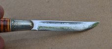 Small Puukko Mint With Original Sheath 4 1/2" OAL Birch Handle Hump Back Pommel Name In Fuller