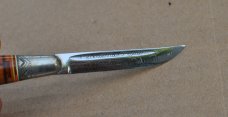 Small Puukko Mint With Original Sheath 4 1/2" OAL Birch Handle Hump Back Pommel Name In Fuller