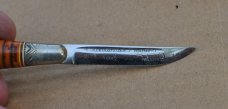 Small Puukko Mint With Original Sheath 4 1/2" OAL Birch Handle Hump Back Pommel Name In Fuller