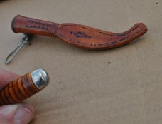 Small Puukko Mint With Original Sheath 4 1/2" OAL Birch Handle Hump Back Pommel Name In Fuller