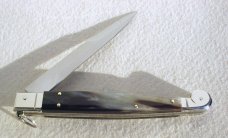 NEW AGA CAMPOLIN 12" AUTO SICILIANO FIGHTING KNIFE RING PULL BRAZILIAN HORN 4 MIL BLADE N/S BOLSTERS