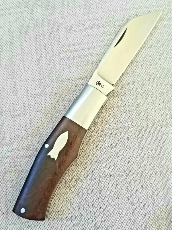 Charlie Bell  African Blackwood Dino Knife, CPM-154 ,4" closed.steel bolsters & shield...