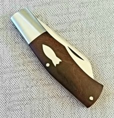 Charlie Bell  African Blackwood Dino Knife, CPM-154 ,4" closed.steel bolsters & shield...