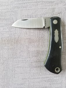 Manny Saldana DogBone... 3.5"...Black Linen Micarta and Green G10 liners...Cpm154....lanyard tube
