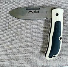 Tracy LaRock Ultralight Timberjack Jr...3.5"..Aebl...g10 liners.White G10 w/black canvas micarta 
