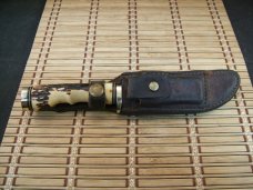 SCHRADE UNCLE HENRY 153UH GOLDEN SPIKE VINT. 1980'S OLDER HIGH CARBON STEEL FIXED BLADE KNIFE/SHEATH